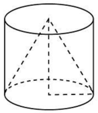 Цилиндр и конус имеют. Конус вписан в цилиндр. Основание цилиндра цилиндр и конус. Объем конуса вписанного в цилиндр. Конус вписан в цилиндр объем конуса.